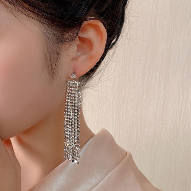 Women's rhinestones tassel earrings