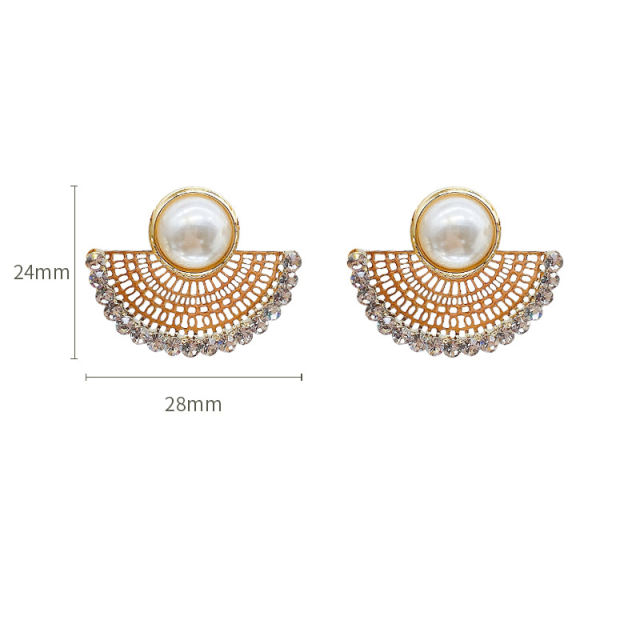 S925 silver needle rhinestone fan-shaped earrings