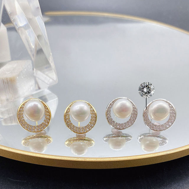 S925 silver needle zirconia pearl earring