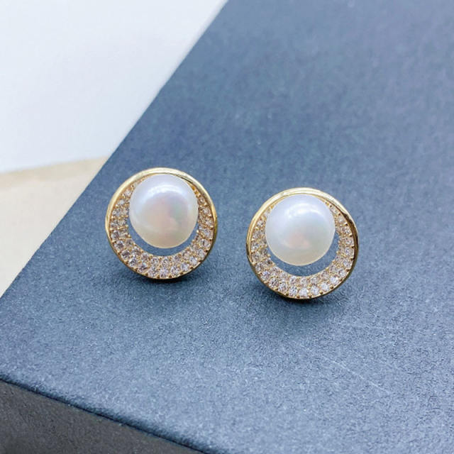 S925 silver needle zirconia pearl earring