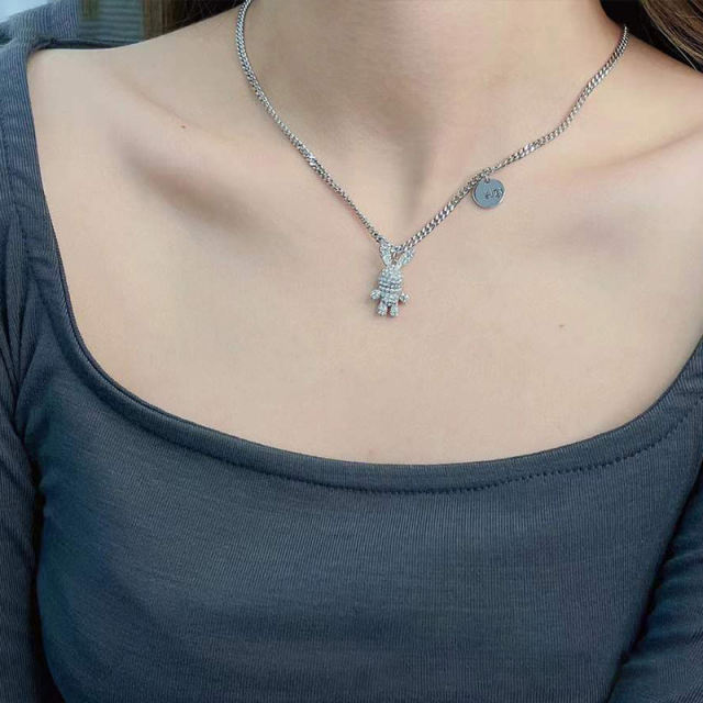 Rhinestone classic rabbit drop necklace