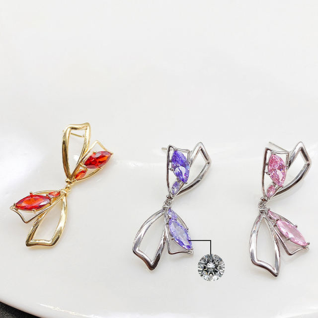 S925 silver needle zirconia bow earrings