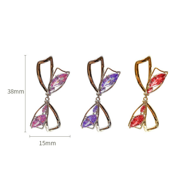 S925 silver needle zirconia bow earrings