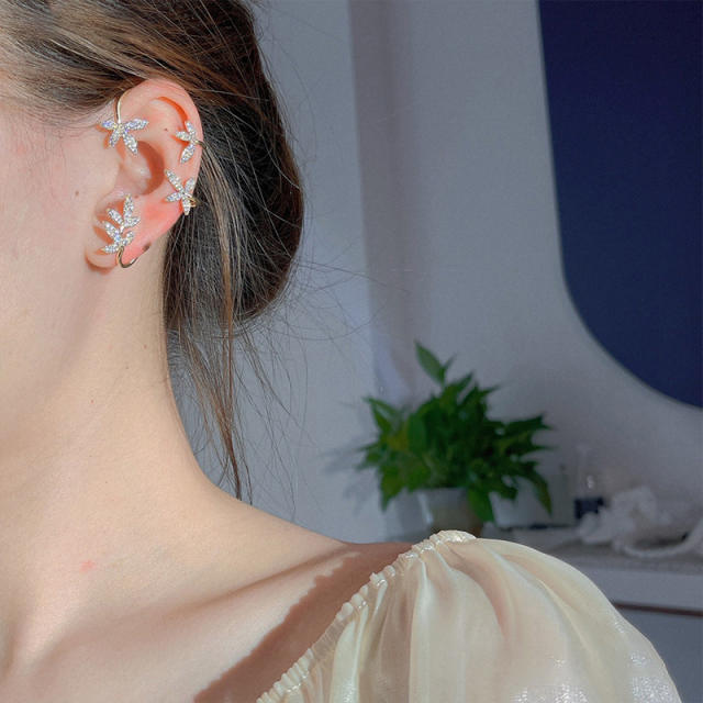 Fashion zirconia flower cuff earring