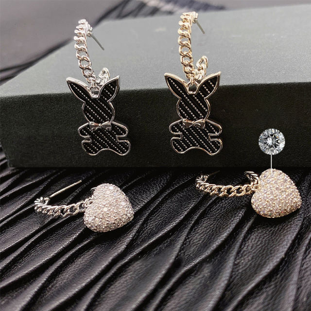 S925 silver needles asymmetric rabbit earrings