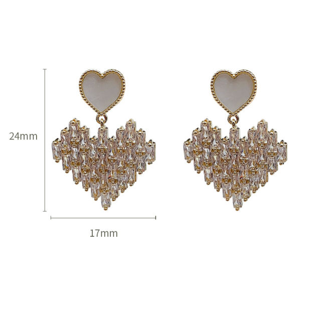 S925 silver needle zirconia heart earring