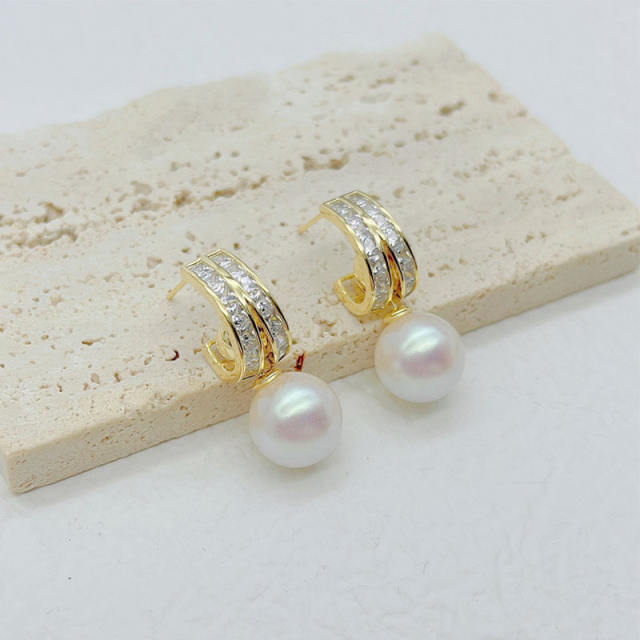 S925 silver needle pearl drop earrings