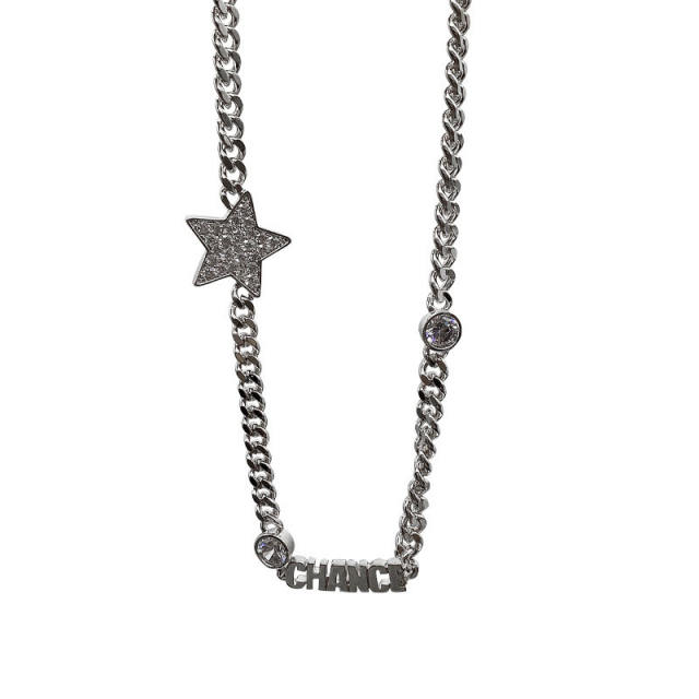 Zirconia letter pendant chain necklace
