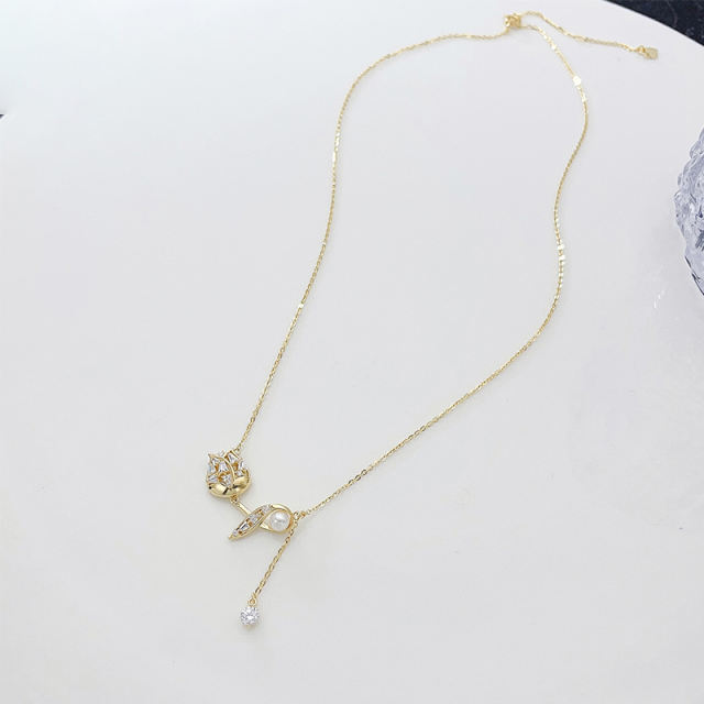 S925 silver rose flower pendant necklace