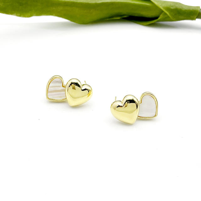 S925 silver needle mirror double heart earrings