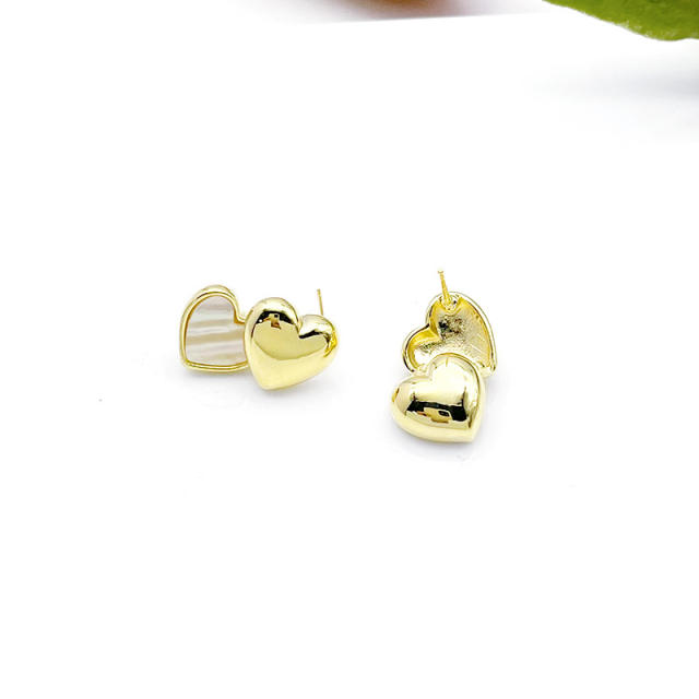 S925 silver needle mirror double heart earrings