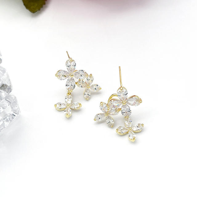 S925 silver needle zirconia flowers earrings